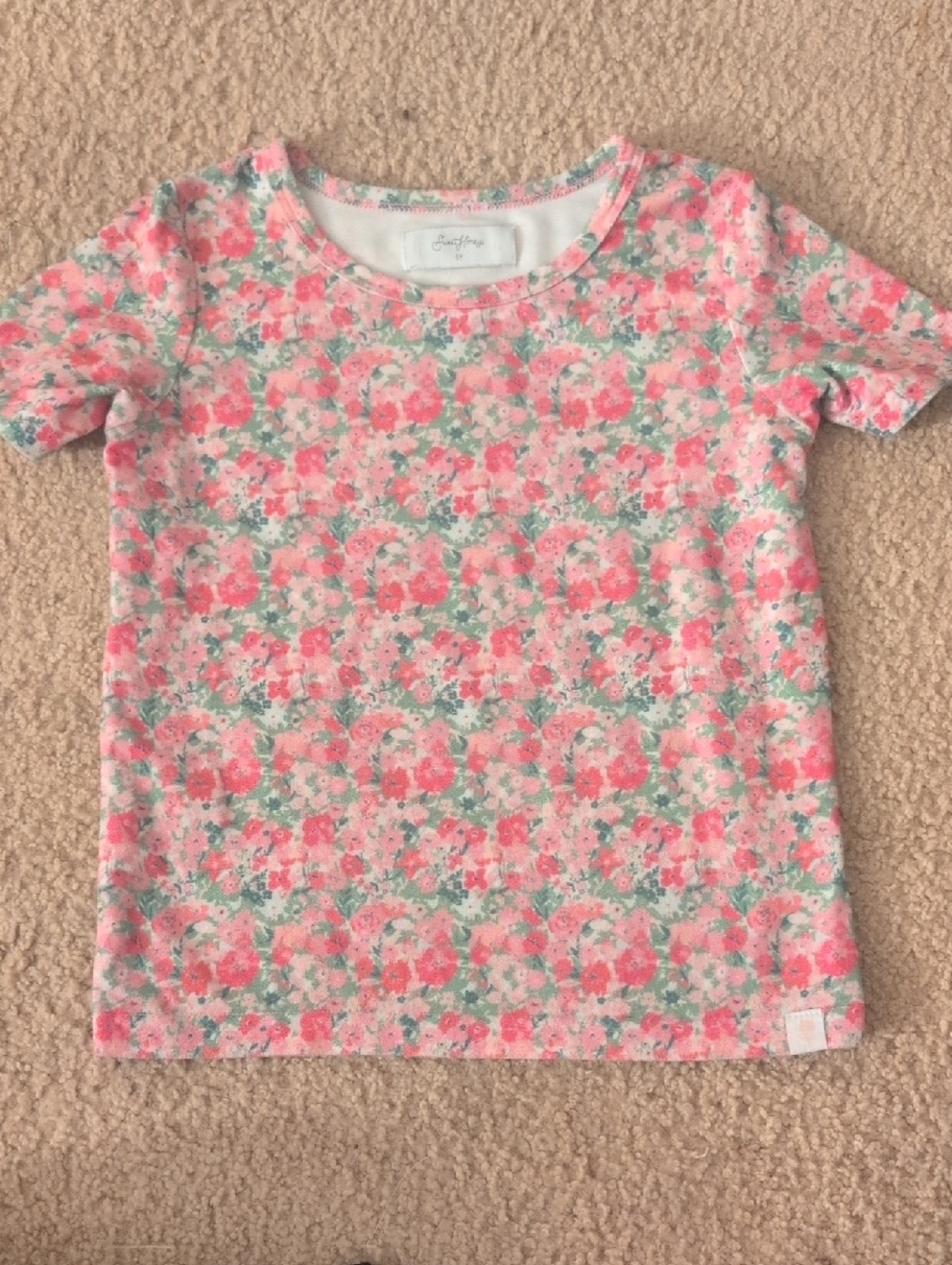 SweetHoney Pink Floral Short Sleeve Tee with Mint Accents